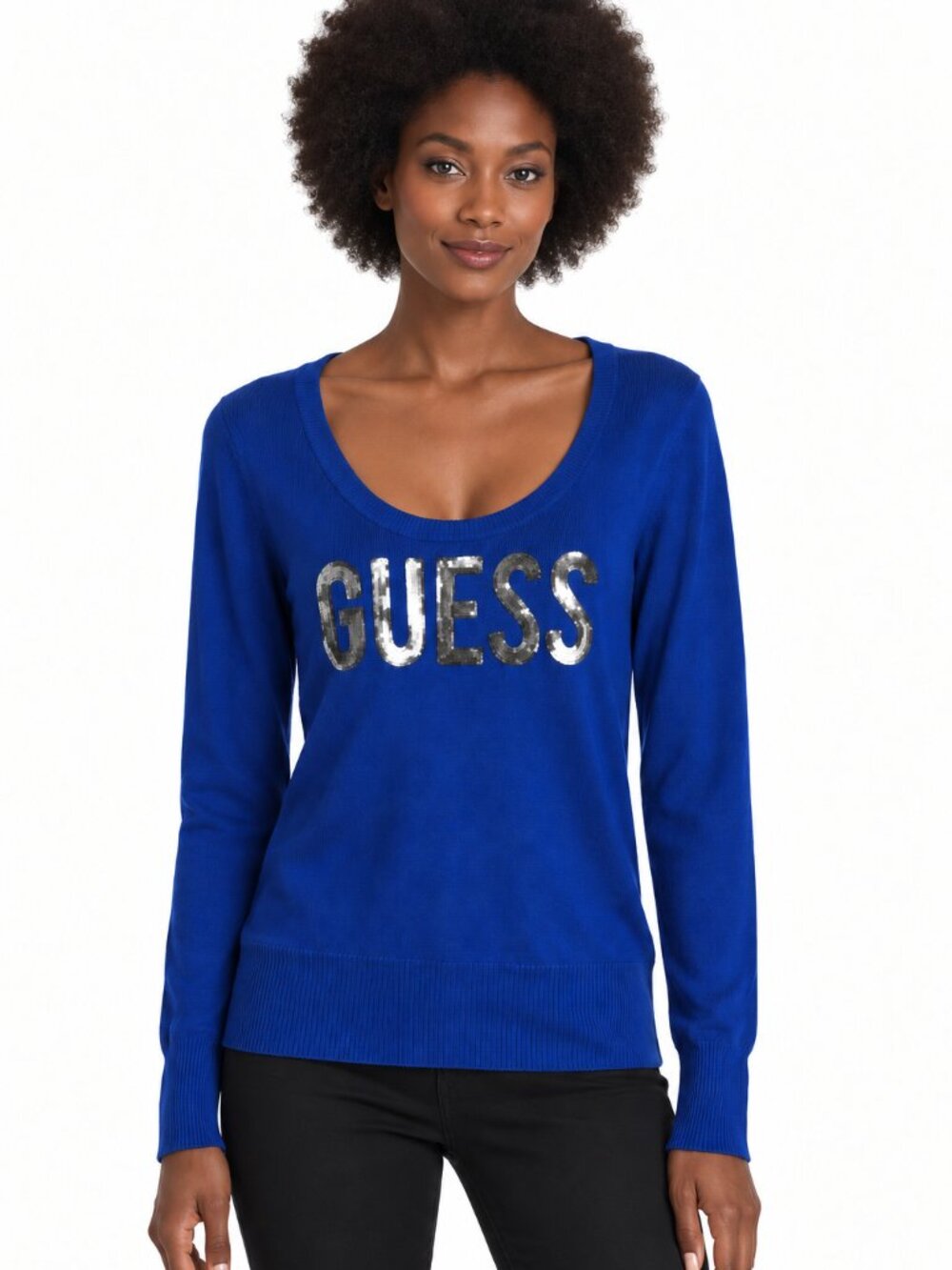 GUESS Women’s Blue Long-Sleeve Sweater Size M